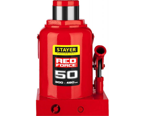STAYER 50 т, 300-480 мм, домкрат бутылочный гидравлический RED FORCE 43160-50_z01 Professional