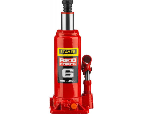 STAYER 6 т, 216-413 мм, домкрат бутылочный гидравлический RED FORCE 43160-6_z01 Professional