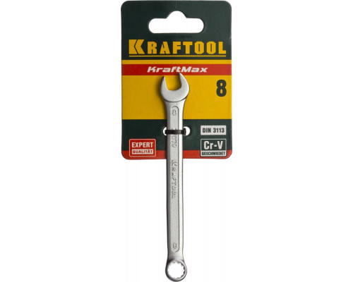 KRAFTOOL 8 мм, Cr-V сталь, хромированный, гаечный ключ комбинированный 27079-08