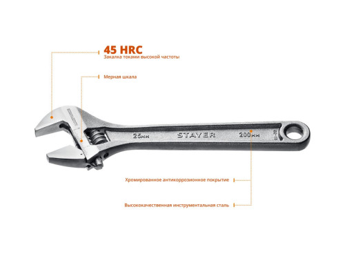 STAYER 200/25 мм, ключ разводной MAX-Force 2725-20_z01