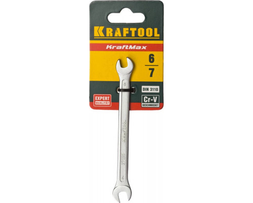 KRAFTOOL 6х7 мм, Cr-V сталь, хромированный, гаечный ключ рожковый 27033-06-07