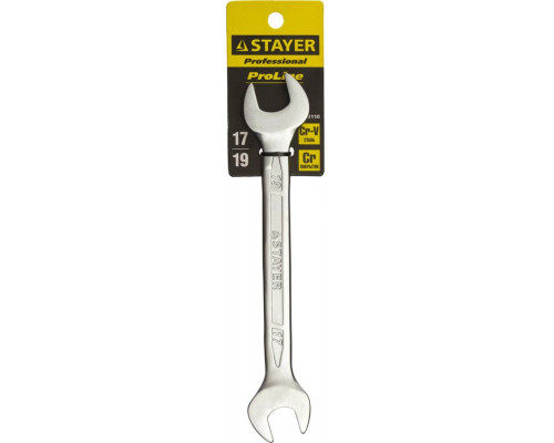 STAYER 17х19 мм, Cr-V сталь, хромированный, гаечный ключ рожковый 27035-17-19 Professional