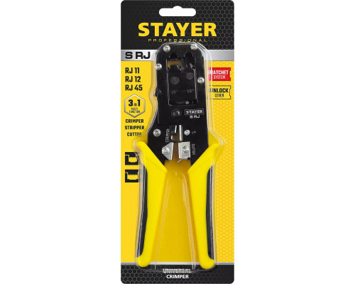 STAYER RJ45, RJ11/RJ12, кримпер универсальный 22652 Professional