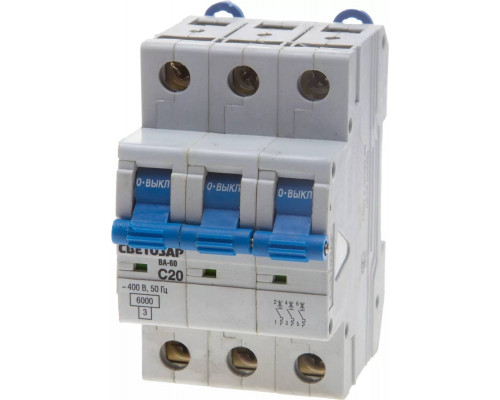 СВЕТОЗАР 16A, "C", 400 B, 6 kA, 3-полюсной, автоматический выключатель SV-49063-16-C