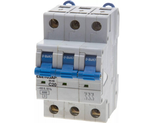 СВЕТОЗАР 40 A, "C", 400 В, 6 kA, 3-полюсной, автоматический выключатель SV-49063-32-C