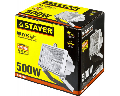 STAYER 500 Вт, MAXLight, с дугой крепления под установку, белый, прожектор галогенный 57103-W