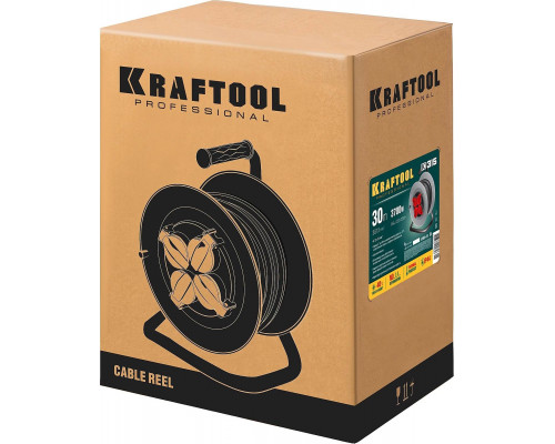 KRAFTOOL 30 м, 3700 Вт, 4 гнезда, IP44, КГ 3x1,5 кв мм, удлинитель на катушке 55085-30_z01