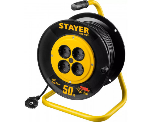 STAYER 50 м, 1300Вт, ПВС 2x0, удлинитель на катушке MS 207 55073-50