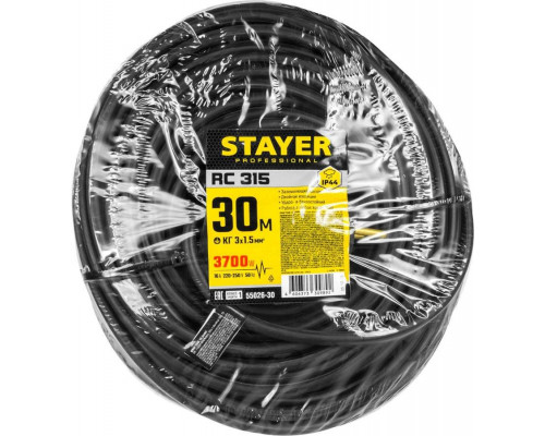 STAYER 30 м, 3700 Вт, 1 гнездо, удлинитель электрический силовой RC 315 55026-30