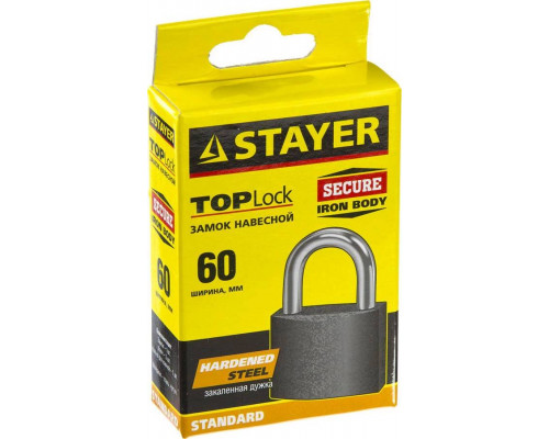 STAYER 60х50х25 мм, металлический корпус, закаленная дужка, замок навесной TOPLock 37160-60