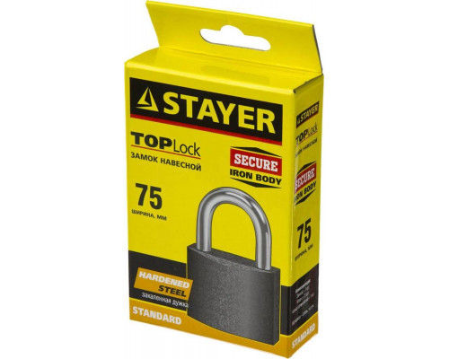 STAYER 75х58х26 мм, металлический корпус, закаленная дужка, замок навесной TOPLock 37160-75