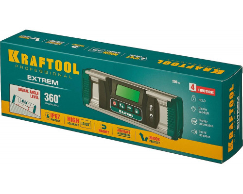 KRAFTOOL диапазон 0-360°, HOLD, подсветка экрана, IP67, точность 0.05°, уровень-уклономер электронный EXTREM 34686
