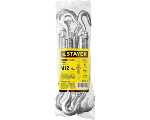 STAYER М12, 4 шт., талреп DIN 1480, крюк-крюк 30525-12