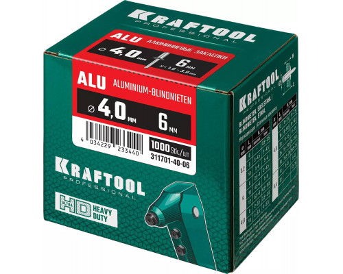 KRAFTOOL 4.0 х 6 мм, 1000 шт., алюминиевые заклепки Alu (Al5052) 311701-40-06