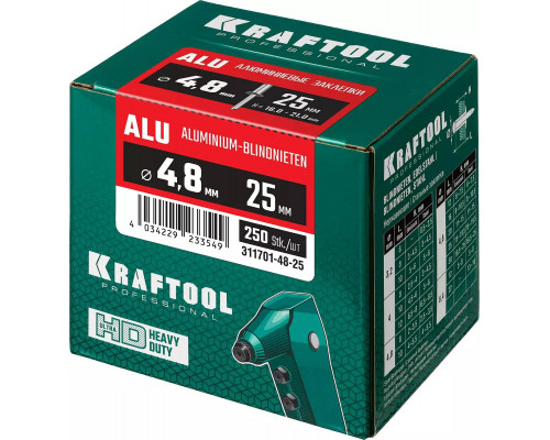 KRAFTOOL 4.8 х 25 мм, 500 шт., алюминиевые заклепки Alu (Al5052) 311701-48-25
