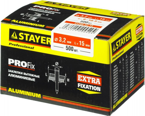 STAYER 3.2 х 15 мм, 500 шт., заклепки алюминиевые ProFIX 31205-32-15