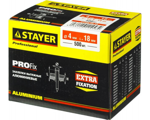 STAYER 4.0 х 18 мм, 500 шт., заклепки алюминиевые ProFIX 31205-40-18