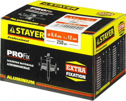 STAYER 6.4 х 12 мм, 250 шт., заклепки алюминиевые ProFIX 31205-64-12