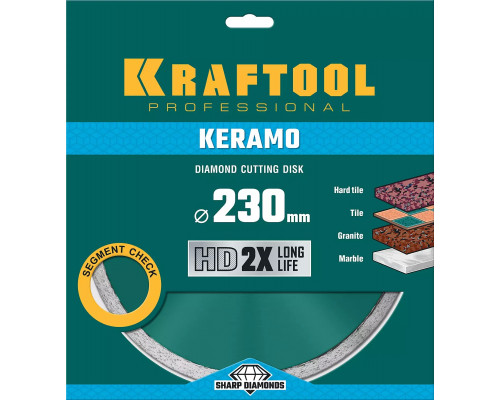 KRAFTOOL Ø 230Х22.2 мм, алмазный, сплошной, по керамограниту, керамической плитке диск отрезной KERAMO 36684-230