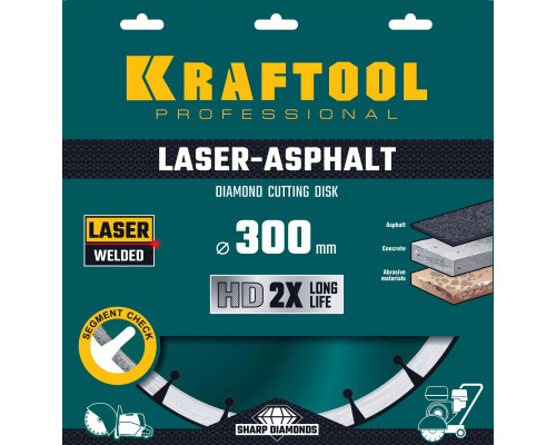 KRAFTOOL Ø 300Х25.4 мм, алмазный, сегментный, по асфальту, диск отрезной LASER-ASPHALT 36687-300
