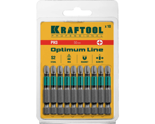 KRAFTOOL PH3, 50 мм, 10 шт., Cr-Mo сталь, набор бит Optimum Line 26122-3-50-10