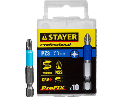 STAYER PZ3, 50 мм, 10 шт., набор бит ProFix Pozidriv 26223-3-50-10_z01