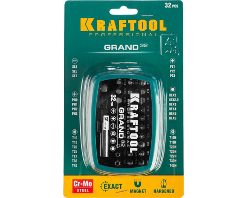 KRAFTOOL 32 шт., CrMo, набор бит с магнитным адаптером 26083-H32