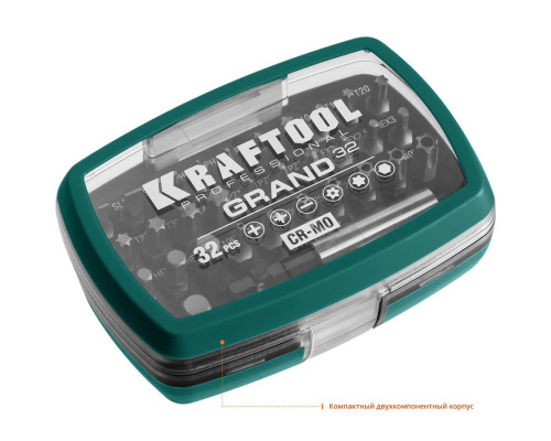 KRAFTOOL 32 шт., CrMo, набор бит с магнитным адаптером 26083-H32
