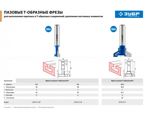 ЗУБР 25.4 x 12.7 мм, хвостовик 8 мм, фреза пазовая Т-образная №2 28750-25.4 Профессионал