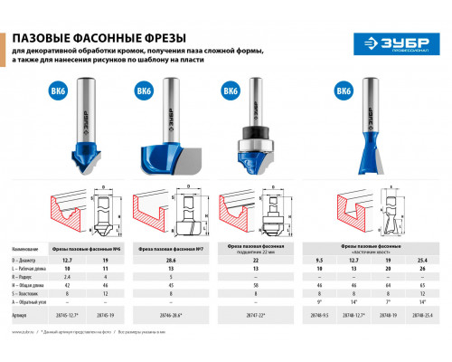 ЗУБР 28.6 x 13 мм, радиус 5 мм, фреза пазовая фасонная №7 28746-28.6 Профессионал