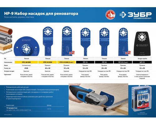 ЗУБР 9 шт., набор насадок для реноватора НР №9 15576 Профессионал
