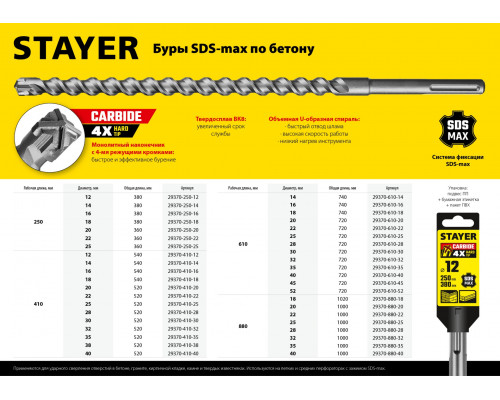 STAYER  16 х 610 мм, SDS-max, бур по бетону 29370-610-16