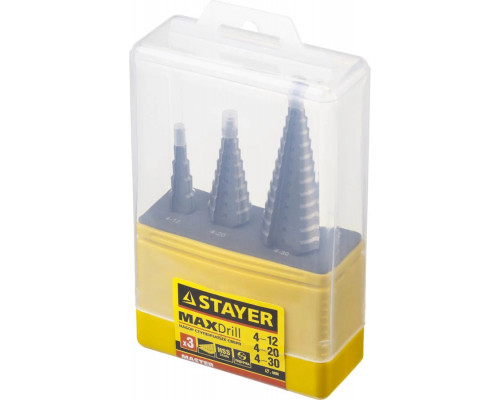 STAYER 3 шт., HSS, ступенчатые сверла по сталям и цвет.мет. 29660-4-30-H3