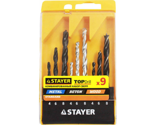STAYER 9 шт., комбинированный набор сверл 29720-H9