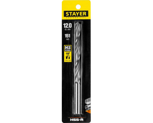 STAYER Ø 12 х 151 мм, HSS-R, сверло спиральное по металлу 29602-12