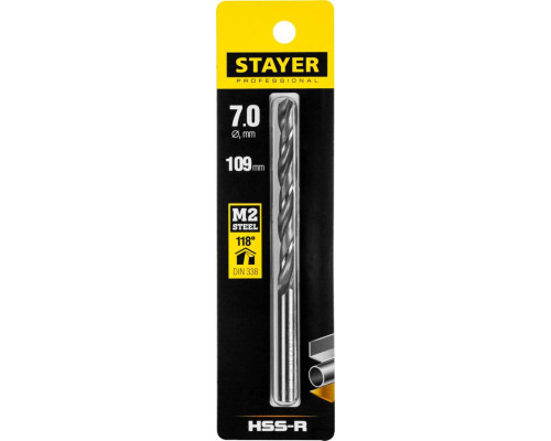 STAYER Ø 7 х 109 мм, HSS-R, сверло спиральное по металлу 29602-7
