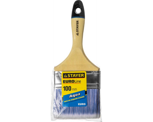 STAYER 100 мм, 4", щетина искусственная, деревянная ручка, кисть плоская AQUA-EURO01062-100