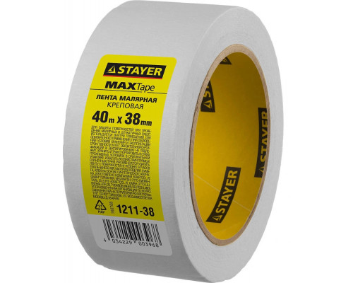 STAYER 38 мм, 40 м, до +80° С, лента малярная 1211-38