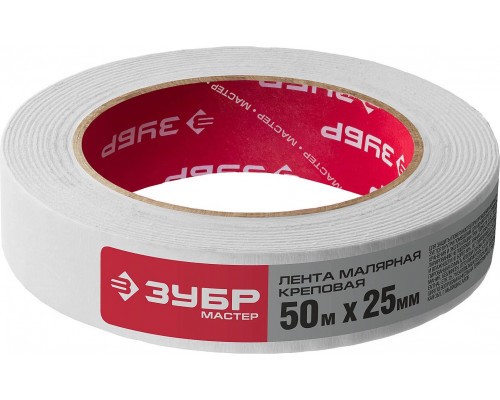 ЗУБР 25 мм, 50 м, до +80° С, лента малярная 12115-25