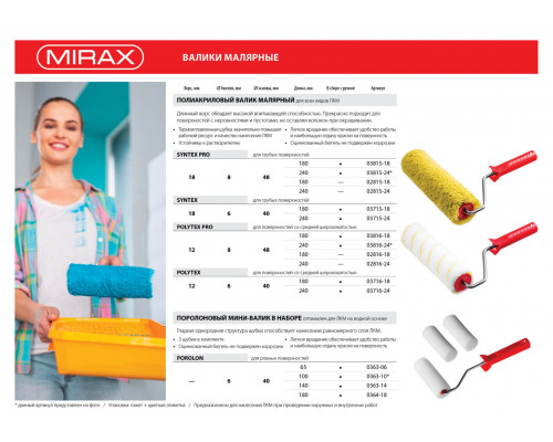 MIRAX 180 мм, Ø48 мм, ворс 12 мм, ручка d=8 мм, ролик сменный 02816-18