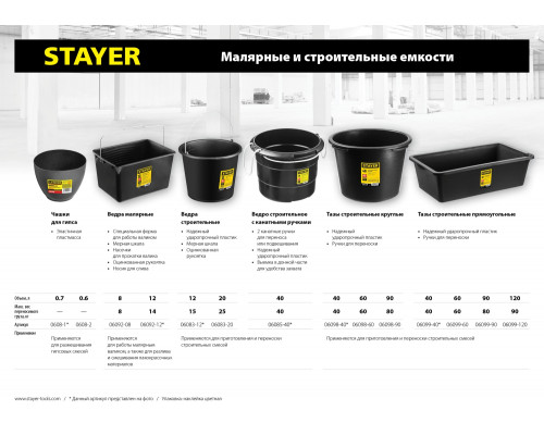 STAYER 40 л, пластмассовое, высокопрочное, с канатными ручками, ведро строительное 06085-40