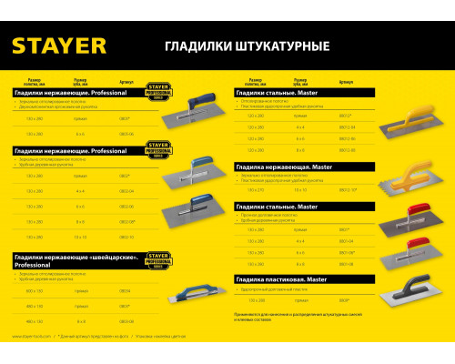 STAYER 130х600 мм, нержавеющая, деревянная рукоятка, гладилка "Швейцарская" 08034