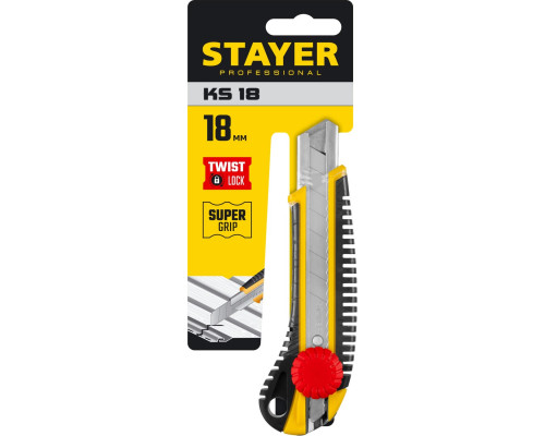 STAYER 18 мм, сегментированное лезвие, винтовой фиксатор, нож KS-18 09161_z01