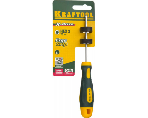 KRAFTOOL HEX Ball 3х75мм, отвертка слесарная 250075-3-075