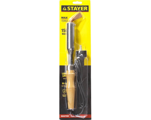 STAYER 150 Вт, 220 В, клин, электропаяльник для лужения с деревянной рукояткой Maxterm 55311-150 Master