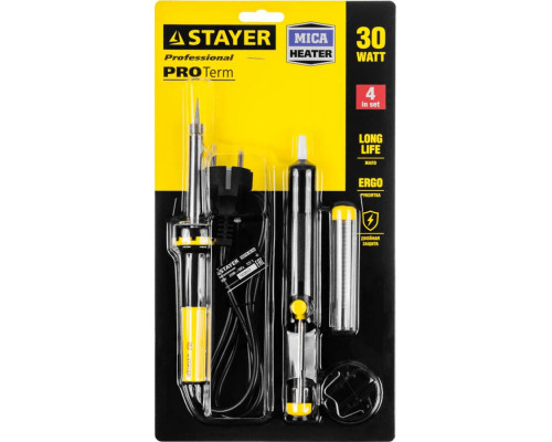 STAYER 30 Вт, 4 предмета, набор для паяльных работ Proterm 55316-30-H4 Professional