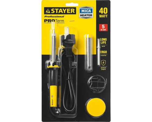 STAYER 40 Вт, 5 предметов, набор для паяльных работ Proterm 55312-40-H5 Professional