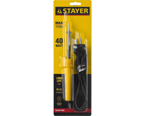 STAYER 40 Вт, конус, пластиковая рукоятка, электропаяльник Maxterm 55305-40 Master
