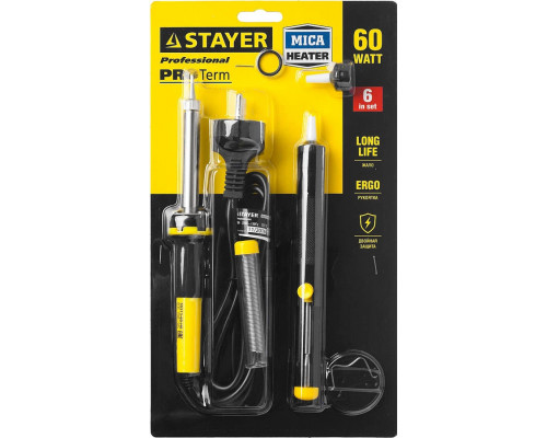 STAYER 60 Вт, 6 предметов, набор для паяльных работ Proterm 55313-60-H6 Professional