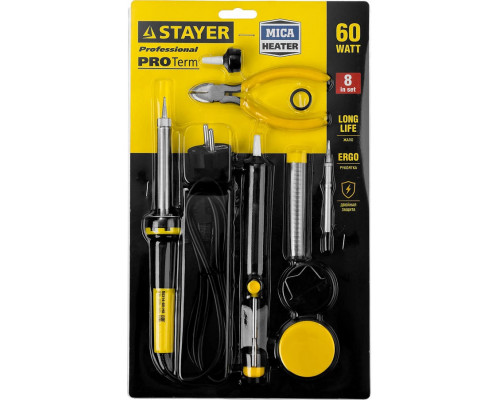 STAYER 60 Вт, 8 предметов, набор для паяльных работ Proterm 55314-60-H8 Professional